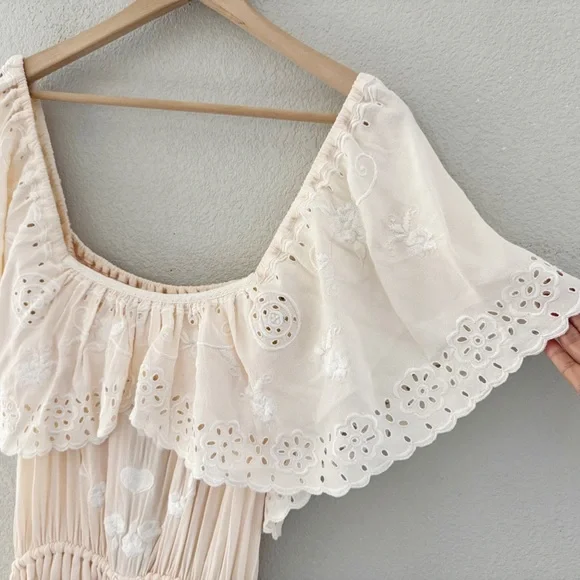 Free People Tambourine Off Shoulder Maxi Dress Large Blush Pink Boho Ethereal - Picture 9 of 15